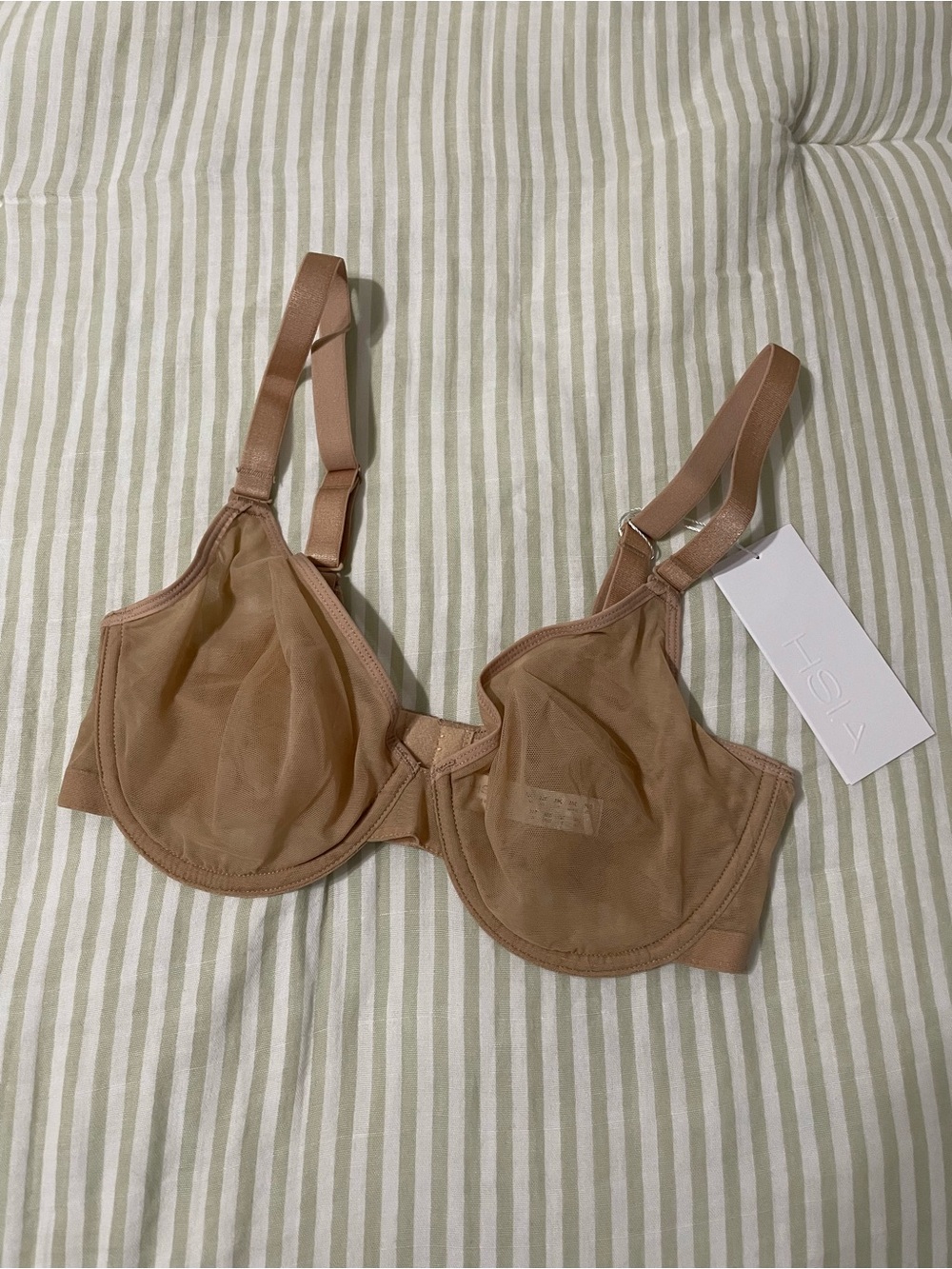 New HSIA Seraphina Unlined Underwire Sheer Mesh Bra Size 32C Nude Balconette